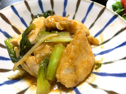 鶏胸肉と青梗菜のコッテリ炒め